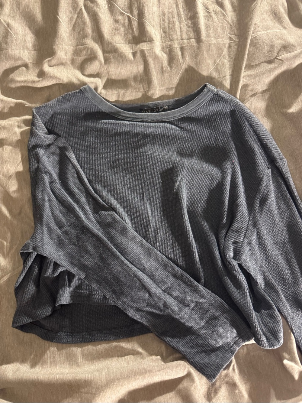 Dress Forum Waffle-Knit Cropped Long Sleeve Top - Slate